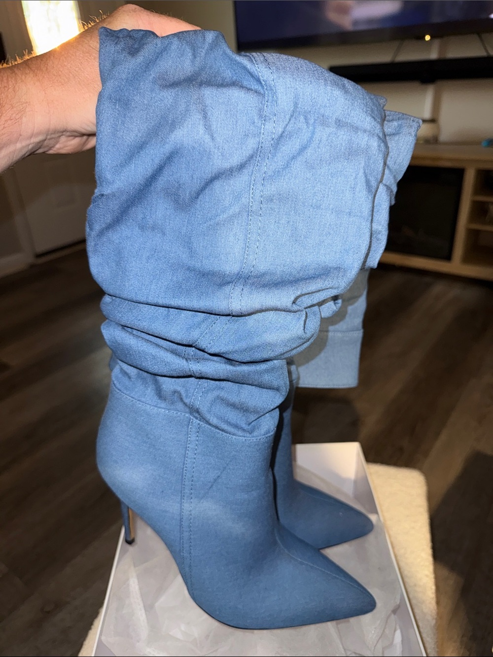 Women’s Light Blue Over-the-Knee Slouchy Jeans Boot Size 9